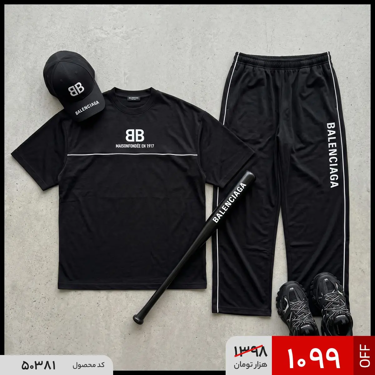 ست مردانه تیشرت باکسی و شلوار Balenciaga مشکی مدل 50381