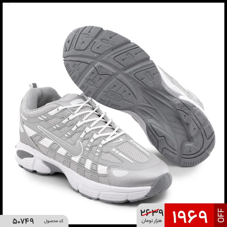 کتونی مردانه اسپرت چرم مصنوعی طوسی سفید Nike مدل 50749
